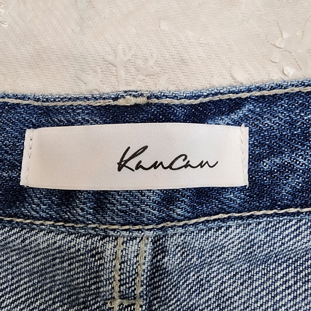 KanCan Blue Denim Jeans Women Size L distressing Button Fly Cotton High Rise - Picture 4 of 7
